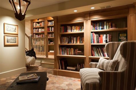 basement bookcases Basement Library, Library Design Ideas, Cool Basement Ideas, Basement House Plans, Finished Basement Ideas, Basement Windows, Small Basements, Home Library Design, Timber Frame Homes