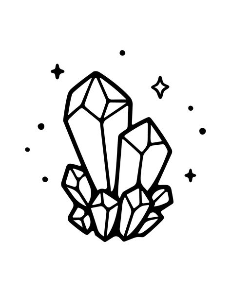 Crystal Cartoon Drawing, Simple Crystal Drawing, Doodle Crystal, Cristal Drawing, Mineral Drawing, Crystal Doodles, Crystal Drawings, Crystal Outline, Abstract Tattoo Ideas