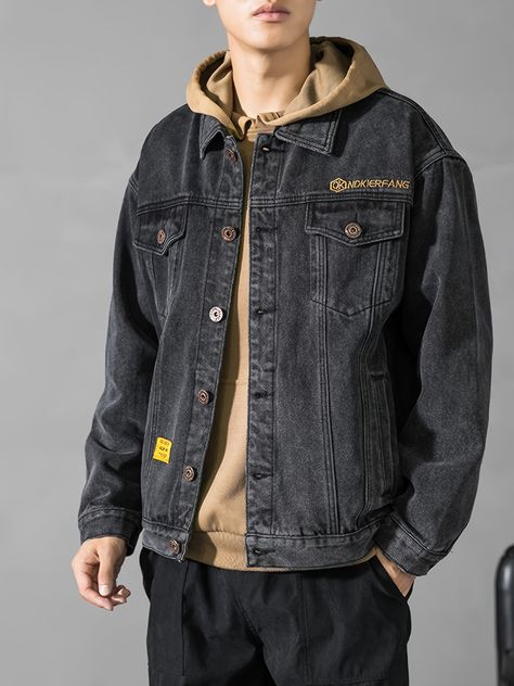 kkboxly Men's Button Trendy Loose Denim Jacket, Men's Clothing For Spr – Kkboxly™ Jean Jackets For Men, Mens Fit Ideas, Jacket Over Hoodie Outfit Men, Styling A Jean Jacket, Jean Jacket Men Outfit, Outfit Ideas Winter Men, Blue Denim Jacket Outfit Men, Men Clothing Ideas, Hoodie And Jean Jacket Outfit