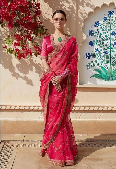 Pink Organza Bordered Saree With V Neck Blouse | Etsy भारतीय दुल्हन संबंधी, डिजाइनर कपड़े, Sabyasachi Sarees, Ritu Kumar, Indian Saree Blouse, Indian Saree Blouses Designs, Indian Fashion Saree, Salwar Kamiz, Saree Blouse Designs Latest