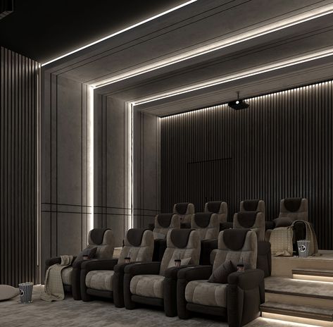 Home Cinema on Behance Home Theatre Flooring, Theatre Design Interior, Home Theatre Design Ideas, Cenima Room, Theatre Room Design, Home Theater Luxury, Modern Entertainment Room, Home Theatre Design Interiors, Home Theatre Ideas