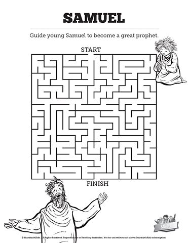 The Story Of Samuel Bible Mazes: Can your kids find their way through this story of Samuel Bible maze? This eye catching Sunday School activity page is a great resource as you share the story of Samuel with your class. Samuel Bible Story Activities, Samuel Activity, Samuel Bible Craft, Samuel Bible Story, Mazes Printable, Bible Mazes, Samuel Bible, 2 Chronicles 20, Raising Arrows