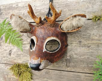 Masks for masquerade cosplay festival party. by ZVmade on Etsy Deer Antler Wall Decor, Mask Paper Mache, Deer Mask, Bat Mask, Mask Paper, Paper Mache Mask, Masquerade Wedding, Paper Mache Animals, Animal Mask