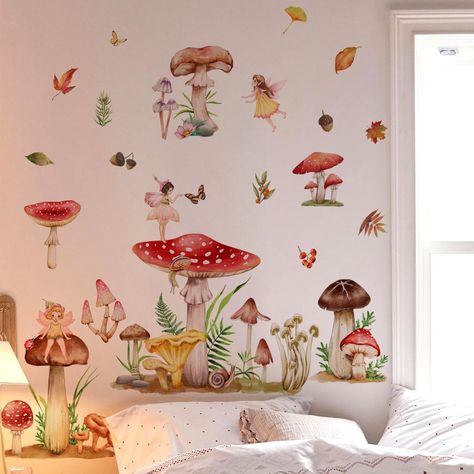 PRICES MAY VARY. Mushroom Wall Decals:Fairy wall stickers can be attached to any clean, dry, non-textured smooth surface: walls, windows, tiles, furniture, mirrors, refrigerators, etc.Please clean the surface before use. Size:You will receive 2 sheets, sheet size: 30cm x 90cm(11.81" x 35.43"), recommend finished size: 140cm(W) × 75cm(H) (42" ×31"),or you can design it yourself. High Quality: Our nursery wall stickers are made of high-quality vinyl, detachable, waterproof, non fading, safe and re Forest Room Decor, Forest Wall Decals, Baby Nursery Wall Decor, Girls Wall Stickers, Fairy Nursery, Diy Wall Decals, Vinyl Wall Art Decals, Wall Decor Decals, Nursery Wall Stickers