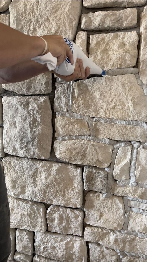 Step By Step Guide To Building An Interior Stone Wall - How We Do Shelves On Stone Wall, Stone Wall Inside House, Rock Wall Entryway, How To Overgrout Stone Fireplace, Limestone Interior Walls, Stone Interior Wall Ideas, Diy Stone Accent Wall, Interior Rock Wall Ideas, Stone Wall Entryway