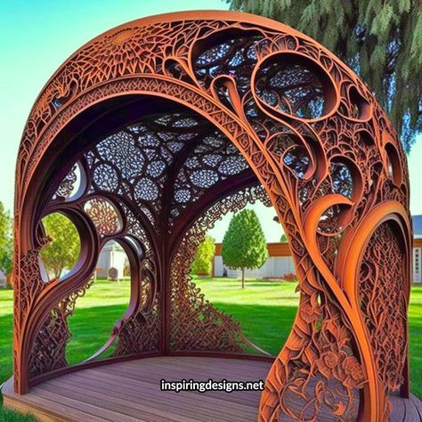 Unique Patio Furniture, Vegetable Garden Design Layout, Hanging Garden Ideas, Vegetable Garden Layout Design, Small Gazebo, Rock Pathway, Tree Chair, Gazebo Design, Large Gazebo