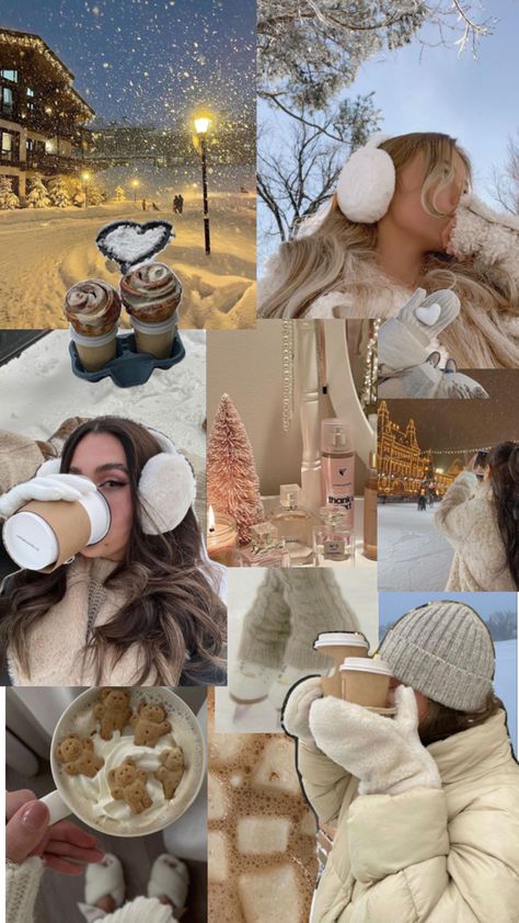 Winter Girl Aesthetic, Modest Girly Outfits, Cute Christmas Ideas, Cute Home Screens, Christmas Collage, Winter Girl, Christmas Feeling, Collage Background, Warm Christmas