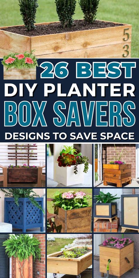 Looking to add some extra charm to your home or garden? Building a DIY planter box is a great way to achieve both! With these 25 free planter box plans and Wood Planters Outdoor Easy Diy, How To Build Planter Boxes, Box Planters Front Porch, Diy Planter Boxes Outdoor, Outdoor Pergola Ideas, Planter Boxes Diy, Easy Planter Box, Garden Planter Boxes Diy, Diy Pallet Planter