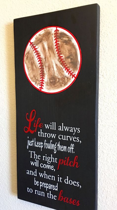 Softball Flowers, Softball Sign, Baseball Bedroom, Baseball Crafts, Baseball Ideas, Softball Quotes, Baseball Signs, Baseball Room, Baseball Decor