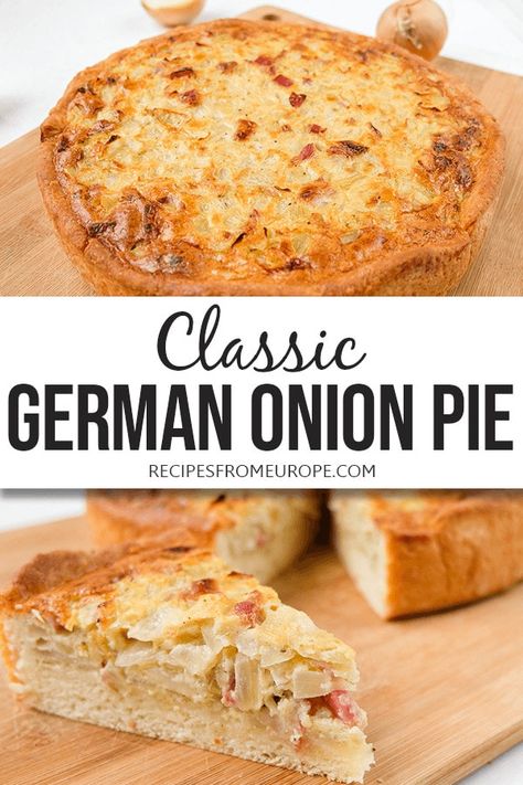 Looking to make German Onion Pie? This creamy yet hearty dish of onion and pancetta is served up in a delicious light, doughy crust! #germanrecipes #onionrecipes Easy German Recipes, German Dishes, Dinner Pies, German Food Authentic, Onion Pie, Onion Tart, European Recipes, German Recipes, Dutch Recipes