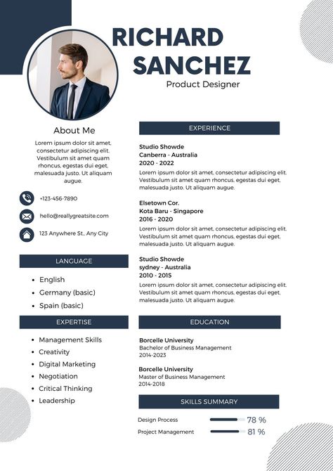 blue professional modern CV resume - Templates by Canva Best Cv Template, Minimalist Resume, Editable Resume, Executive Resume, Resume Writing Services, Cv Resume Template, Simple Resume, Graphic Design Resume, Modern Resume