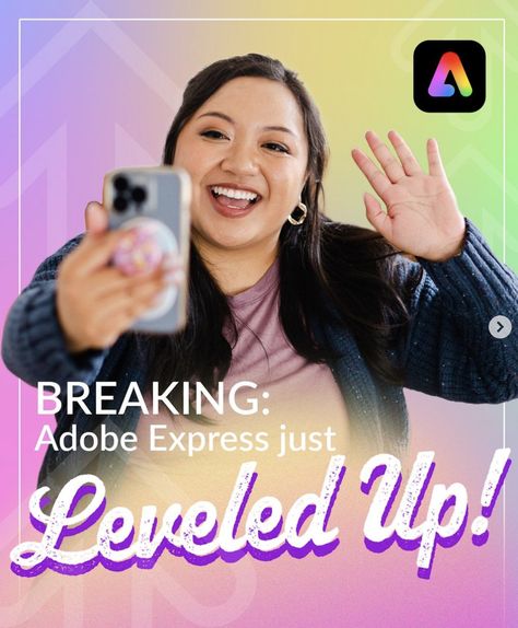 Here are the biggest features now available in Adobe Express. Makerspace Ideas, Adobe Express, Slide In, What You Think, Content Creator, Video Editing, Level Up, So Excited, The Creator