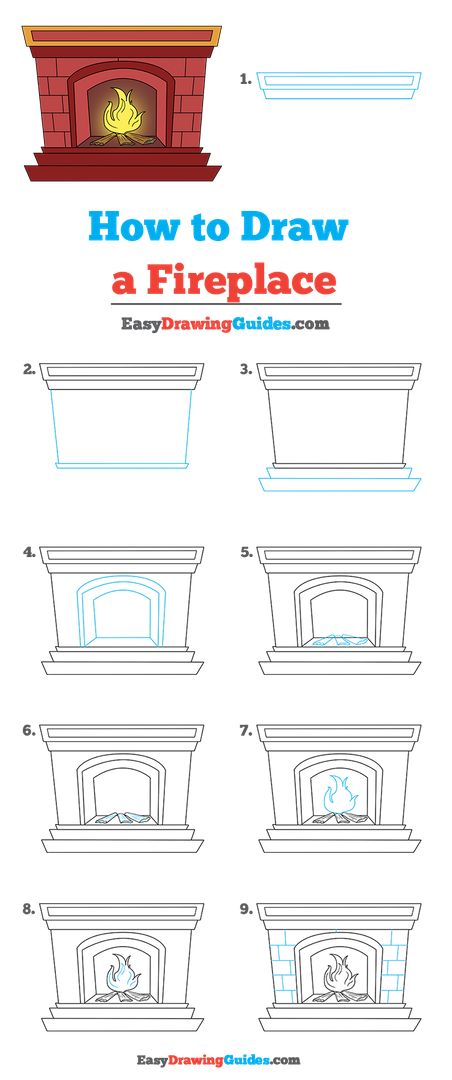 Fireplace Drawing Lesson. Free Online Drawing Tutorial for Kids. Get the Free Printable Step by Step Drawing Instructions on https://easydrawingguides.com/how-to-draw-a-fireplace/ . #Fireplace #LearnToDraw #ArtProject Draw A Fireplace, Academic Focus, Fireplace Step, Sketch Tips, Fireplace Drawing, Easy Christmas Drawings, Chalkboard Doodles, Easy Drawing Guides, Drawing Steps