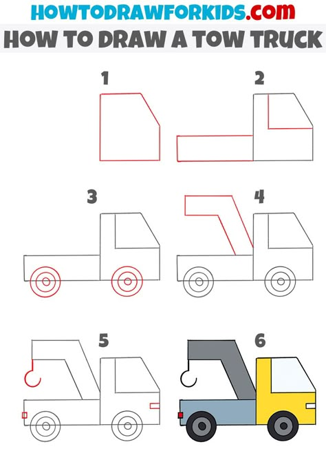 Simple Dump Truck Drawing, How To Draw A Truck, Simple Car Drawing, Trin For Trin Tegning, Drawing Lessons For Kids, Drawing Cartoon Faces, Easy Drawing Tutorial, Want To Draw, Boy Drawing