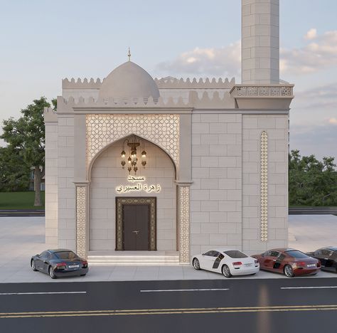 Mosque Architecture Concept, Masjid Elevation Design, Mosque Elevation, Small Mosque Design Interior, Mosque Facade, Masjid Architecture, Islamic Architecture House, Meditation Room Decor Spiritual, Arab House