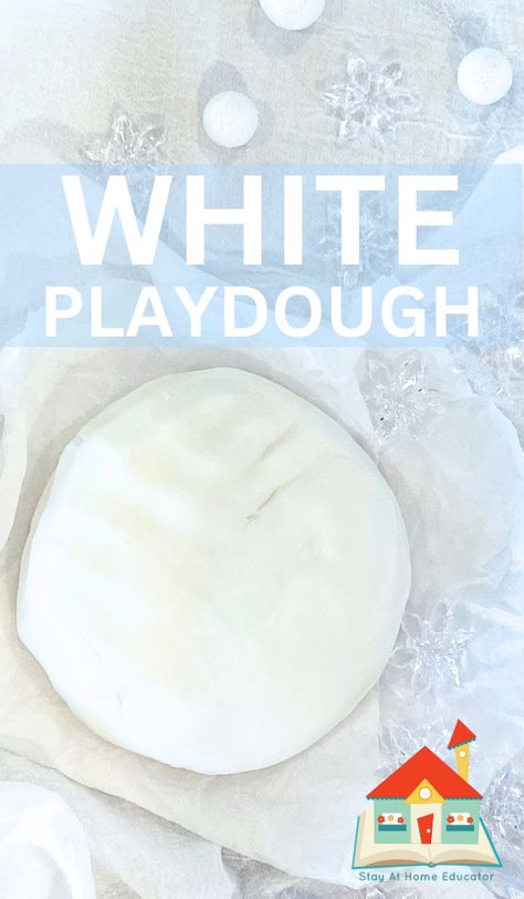 White playdough! Are you making snow playdough, or need a super pure white playdough recipe? This is it! Playdough using flour doesn't turn out white, but this baking soda playdough recipe make a pure white playdough, like snow! White Playdough Recipe, Children Week Activities, Flour Playdough Recipe, Baking Soda Playdough Recipe, Winter Playdough Ideas, Snow Playdough Recipe, Gluten Free Playdough Recipe, Salt Playdough Recipe, Cornstarch Playdough