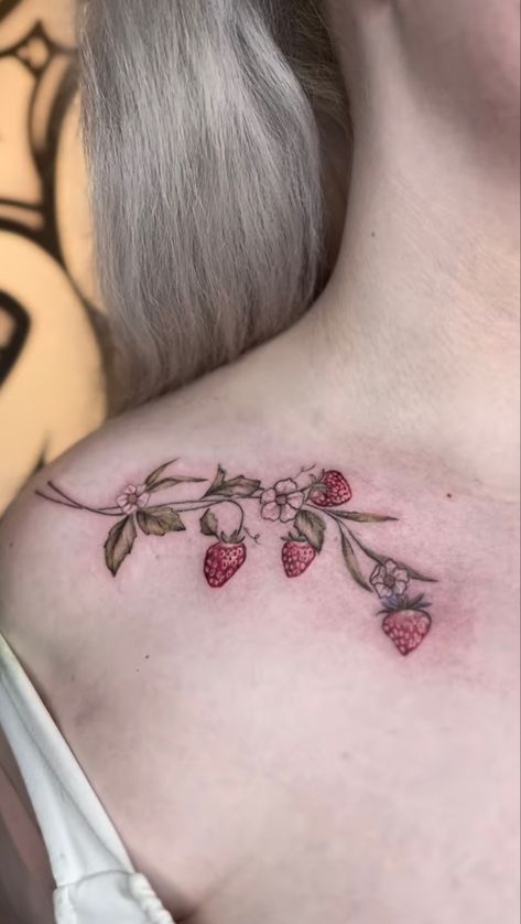 Vine Collar Bone Tattoo, Strawberry Vine, Bone Tattoo, Bone Tattoos, Vine Tattoos, Collar Bone Tattoo, Collar Bone, I Tattoo, Vines