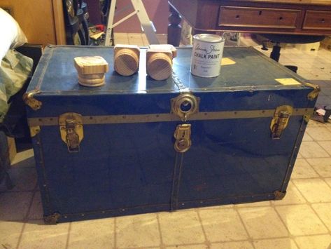 Metal Trunk Makeover, Steamer Trunk Makeover, Hope Chest Makeover, Trunk Diy, Trunk Redo, Trunk Restoration, Trunk Makeover, Metal Trunk, Chest Makeover