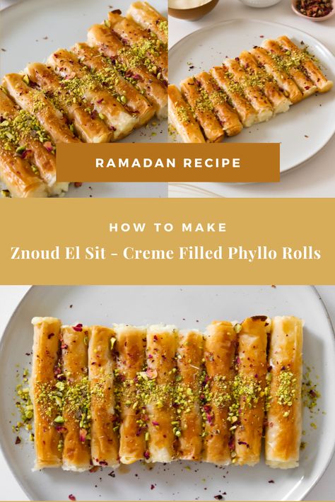 Middle Eastern Desserts Arabic Sweets, Ashta Dessert, Ashta Fingers, Ramadan Egypt, Egyptian Dessert Recipes, Eid Desserts, Halal Desserts, Ramadan Dinner, Egyptian Desserts