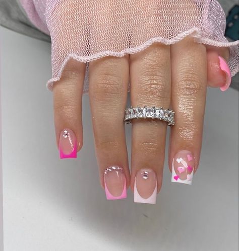 Vday Nails, French Tip Acrylic Nails, Acrylic Nails Designs, Work Nails, Short Square Acrylic Nails, Dope Nail Designs, Acrylic Nails Coffin Pink, Unique Acrylic Nails, Acrylic Nails Coffin Short