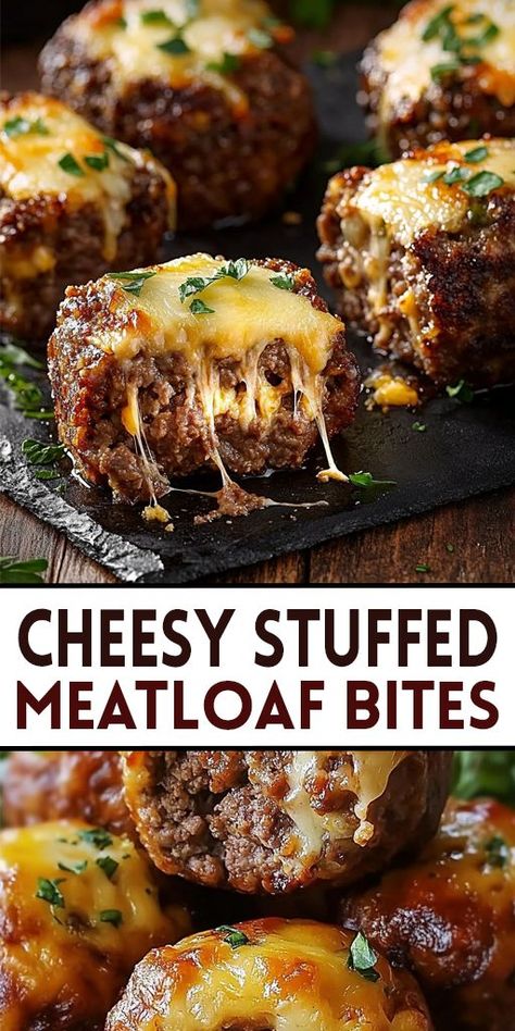 These Cheesy Stuffed Meatloaf Bites are packed with flavor, featuring juicy meatloaf filled with gooey, melted cheese in every bite! Perfect for family dinners, parties, or even a fun twist on classic meatloaf.🍔🧀 ✨ Ready to make the best-ever cheesy stuffed meatloaf bites? Save this Pin to your recipe board and make everyone’s taste buds happy! 😋📌 #CheesyStuffedMeatloaf #MeatloafRecipe #ComfortFood #Appetizers #FamilyDinner Meatloaf Bites, Juicy Meatloaf, Cheesy Meatloaf, Buttered Cabbage, Stuffed Meatloaf, Recipes By Ingredients, Classic Meatloaf, Southern Recipes Soul Food, Christmas Food Dinner