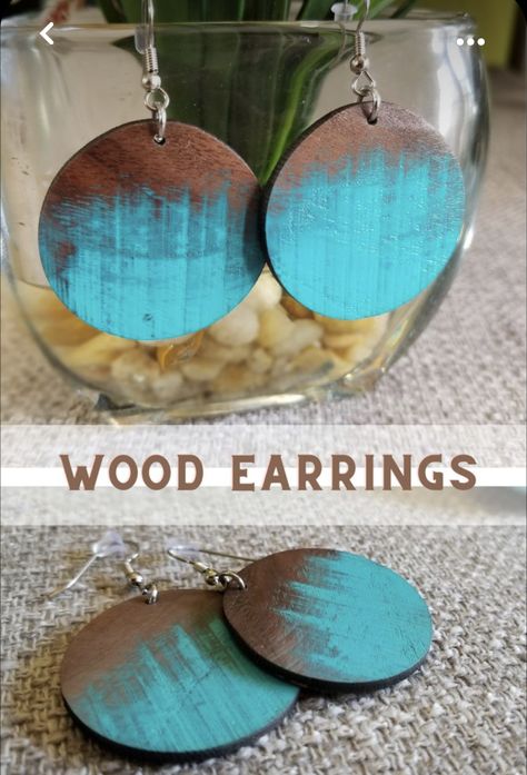 Diy Wood Earrings, Wood Jewelry Diy, Diy Earrings Easy, Wood Jewelery, Diy Leather Earrings, Earrings Wood, Hand Painted Earrings, Painted Earrings, Painted Jewelry