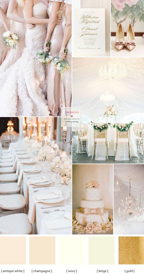 Champagne wedding colour scheme | champagne wedding colors | itakeyou.co.uk Champagne Wedding Colors Scheme, Champagne Wedding Decorations, Champagne Wedding Themes, Wedding Motif, Champagne Wedding Colors, Wedding Color Scheme, Best Wedding Colors, Wedding Palette, Bling Wedding