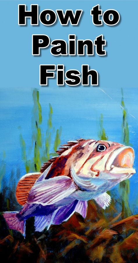 how-to-fish-in-acrylic Fish Art Painting Acrylics, Fish Paintings Acrylic, Painting Fish Acrylic, Fish Painting Ideas, Painting Ideas Fish, Huge Canvas Painting Ideas, Fish Painting Acrylic, Fish Art Painting, Bass Painting