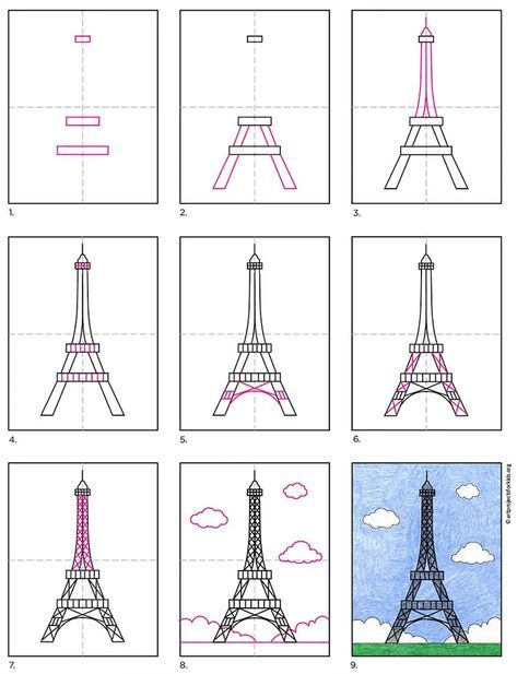 Eiffel Tower Drawing Easy, Eiffel Tower Craft, Tour Eifel, Eiffel Tower Drawing, Tower Drawing, Eiffel Tower Pictures, Eiffel Tower Painting, Eiffel Tower Art, Art For Kids Hub