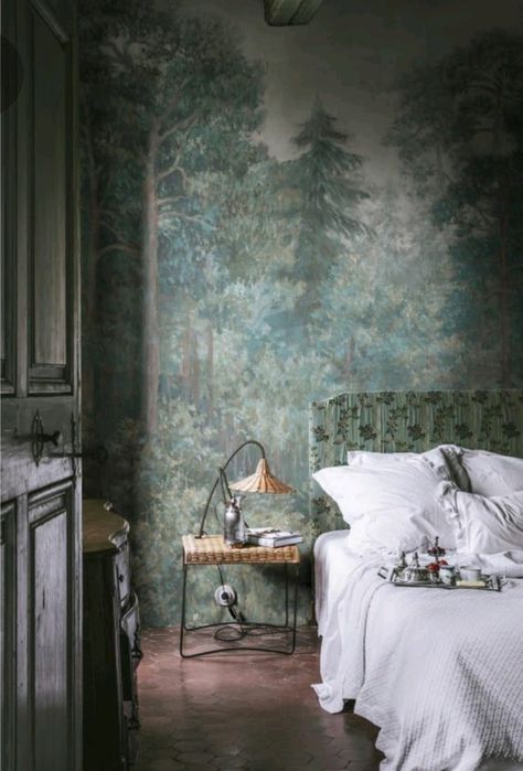 Look Wallpaper, Custom Wall Murals, Forest Wallpaper, A Wallpaper, Green Wood, Bedroom Green, Wallpaper Bedroom, Green Wallpaper, Cozy Bedroom