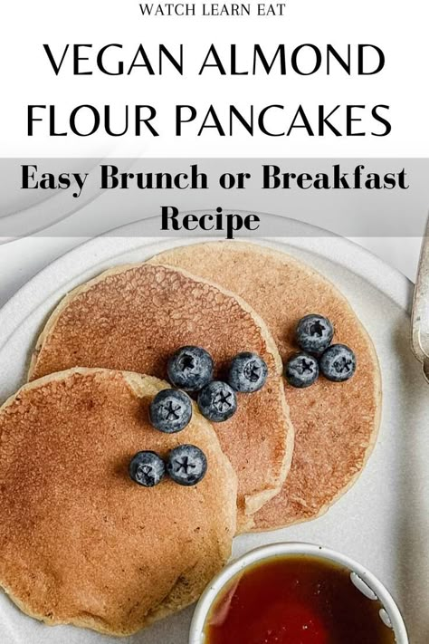 Easy and Healthy Vegan Almond Flour Pancakes Vegan Recipes With Almond Flour, Healthy Vegan Pancakes, Almond Pancakes, Vegan Pancake Recipes, Almond Flour Pancakes, No Flour Pancakes, Vegan Holiday Recipes, Flour Pancakes, Pancake Recipe Easy