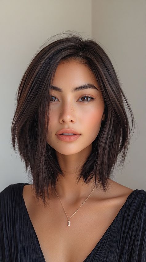 ✨ Revolutionize the Glamorous Long Aline Bob Lob Haircuts | Magnificent 🌹 Asian Bob Balayage, Shoulder Length Haircut Asian, Light Underneath Hair, Long Bob Asian, Asian Long Bob, Asian Shoulder Length Hair, Asian Hair Lob, Long Aline Bob, Asian Hair Bob