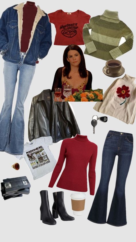 Lorelai Gilmore Lorelai Gilmore Outfit Ideas, Gilmore Style Lorelai, Lorelai Gilmore Boots Outfits, Sara Carrolli Outfit, Lorelai Gilmore Inspired Outfits, Lorelai Gilmore Summer Outfits, Tonya Aesthetic, Lorelai Gilmore Outfits Inspiration, Lorlie Gilmore Outfits