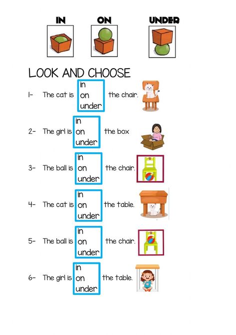 In - on - under interactive activity for 1ST. You can do the exercises online or download the worksheet as pdf. Fear Ladder, In On Under Worksheet, English Grammar For Kids, English Worksheets For Kindergarten, Grammar For Kids, English Activities For Kids, Teaching English Grammar, Learning English For Kids, English Grammar Worksheets