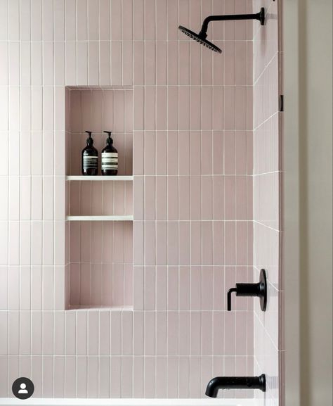 Monte Verde, Fireclay Tile, Pink Tiles, Hall Bathroom, Shower Niche, Upstairs Bathrooms, Girls Bathroom, Pink Bathroom, Bathroom Renos