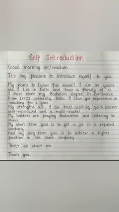 Self Introduction In English, Introduction In English, Introduction Of Myself, Self Introduction, Introducing Myself, Writing Support, Short Term Goals, Introduce Yourself, Book Writing Inspiration