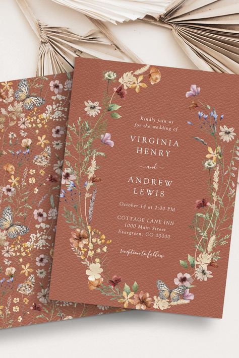 Terracotta Boho Wedding Invitation Terracotta Boho Wedding, Floral Boho Wedding, Boho Wedding Invitations, Boho Wedding Invitation Template, Popular Wedding Invitations, Fall Garden Wedding, Boho Wedding Invitation, Orange Terracotta, Boho Wildflower