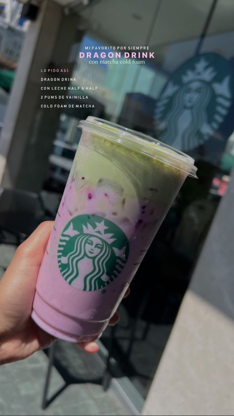 Dragon Drink🩷 + Matcha Cold Foam🍵 • Order this 👆🏻 #starbucks #starbucksrecipes #starbuckslover #starbucksdrinksrecipes #starbucksdragonfruitdrinkrecipe Taro Milk Tea Recipe, Matcha Cold Foam, Matcha Latte Starbucks, Dragon Drink, Lavender Drink, Starbucks Drink Menu, Drink Matcha, Starbucks Matcha, Cold Starbucks Drinks