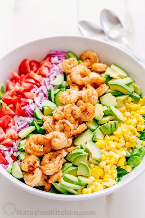 Shrimp Avocado Salad Recipe - NatashasKitchen.com Shrimp Avocado Salad Recipe, Summer Shrimp Recipes, Summer Shrimp, Shrimp Avocado Salad, Shrimp Salad Recipes, Avocado Salad Recipes, Shrimp Avocado, Shrimp Recipes Easy, Yummy Salad Recipes