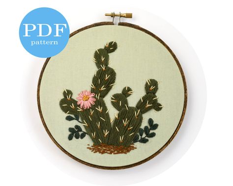 Pear Embroidery, Cactus Embroidery Pattern, Embroidery Hoop Diy, Cactus Embroidery, Beginner Embroidery, Boho Embroidery, Cactus Pattern, Pear Cactus, Bee Embroidery