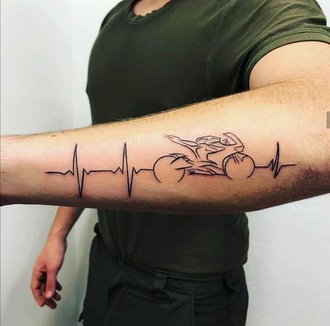 Motorcycle Heartbeat Tattoo, Flower Tato, Motorcycle Tattoos For Men, Motorcycle Tattoo For Women, Biker Tattoo Design, Hand Tattoo Butterfly, Biker Tattoos Designs, Motocross Tattoo, Ekg Tattoo