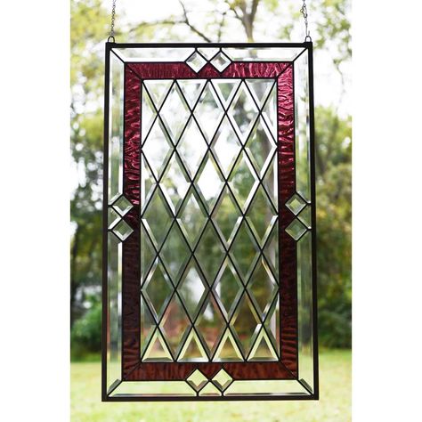 World Menagerie Stunning Stained Glass Window Panel | Wayfair Stained Glass Privacy Window, Art Deco Stained Glass Designs, Stained Glass Rectangle, Square Stained Glass Patterns, Traditional Stained Glass Panels, Pantry Window, Creek Ideas, Glass Etching Diy, Antique Stained Glass Windows