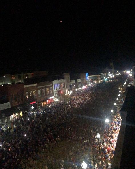 Massachusetts Avenue, Lawrence, Kansas late at night after winning the NCAA basketball championship April 4, 2022. Kansas University, Go Ku, Lawrence Kansas, Basketball Championship, Rock Chalk, Late At Night, University Of Kansas, Ncaa Basketball, April 4