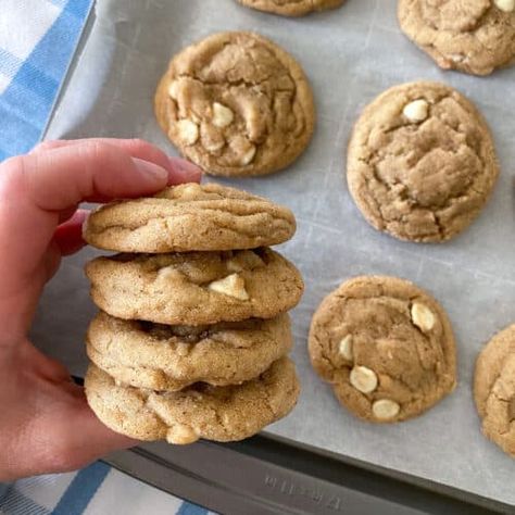 Churro White Chocolate Chip Cookies - Picky Palate Churro Cookies, White Chocolate Chip Cookies Recipes, Best White Chocolate, Picky Palate, Cookie Balls, White Chocolate Chip, Disneyland Food, White Chocolate Chip Cookies, Unique Cookies