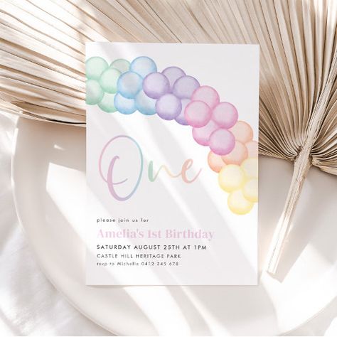 Pastel Rainbow Balloon Garland 1st Birthday Party #ballooninvitation #rainbowinvitation #pastelrainbowinvitation #girlsrainbowparty #girlsrainbowinvitation #rainbow1stbirthday #balloonarch1stbirthday #girls1stbirthdayinvitation #1stbirthdayinvitation #balloonarchrainbow Rainbow 1st Birthday Invitations, Pastel Party Favors, Pastel 1st Birthday Girl, Rainbow First Birthday Party Girl, Pastel Birthday Invitations, Balloon Arch 1st Birthday, 1st Birthday Balloon Arch, Pastel First Birthday Party, Pastel Rainbow Balloon Arch