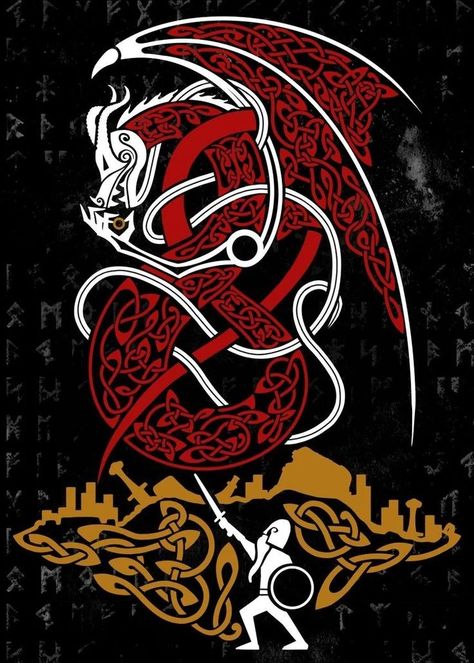 Fafnir Dragon, Viking Wallpaper, Knight Tattoo, Rune Tattoo, Viking Dragon, Norse Symbols, Norse Pagan, Norse Runes, Celtic Tattoos