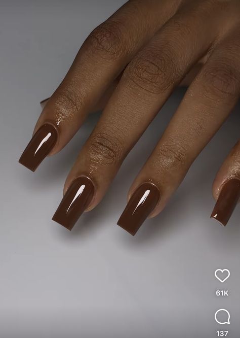 Gel Nails Ideas Plain Color, Cute Nails On Brown Skin, Dark Brown Nails On Brown Skin, Plain Color Nails Short, Solid Color Acrylic Nails Fall, Choc Brown Nails, Brown Nails On Black Women, Brown Nails Black Women, Acrylic Nails Solid Color