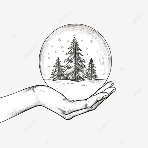 crystal ball in hand sketch spruce and snowfall in a glass ball christmas winter landscape christm Snow Png, Landscape Christmas, Christmas Tree Snow, Landscape Winter, Ball Drawing, Inspiration Painting, Winter Festival, Easy Drawings Sketches, Hand Sketch