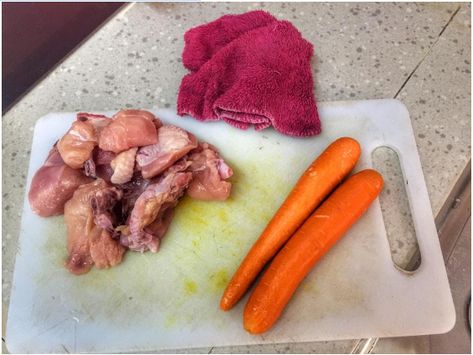 inadvertent transfer of bacteria or other contaminants from one surface, substance, etc., to another especially because of unsanitary handling procedures with veggies, as with raw chicken, it is important to avoid cross contamination. Raw Chicken, Carrots, Tin, Mac, Chicken, Queen, Quick Saves