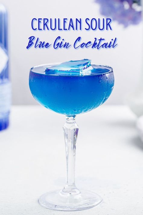 The Cerulean Sour is a blue gin cocktail without any food dye! This drink is naturally blue from using blue spirulina. It's a delicious and refreshing summer cocktail. Perfect for the 4th of July and Memorial Day celebrations too! Blue Cocktail Recipes, Blue Gin, Infused Gin, New Years Celebration, Gin Sour, Summer Dinner Party, Blue Spirulina, Refreshing Summer Cocktails, Blue Strawberry